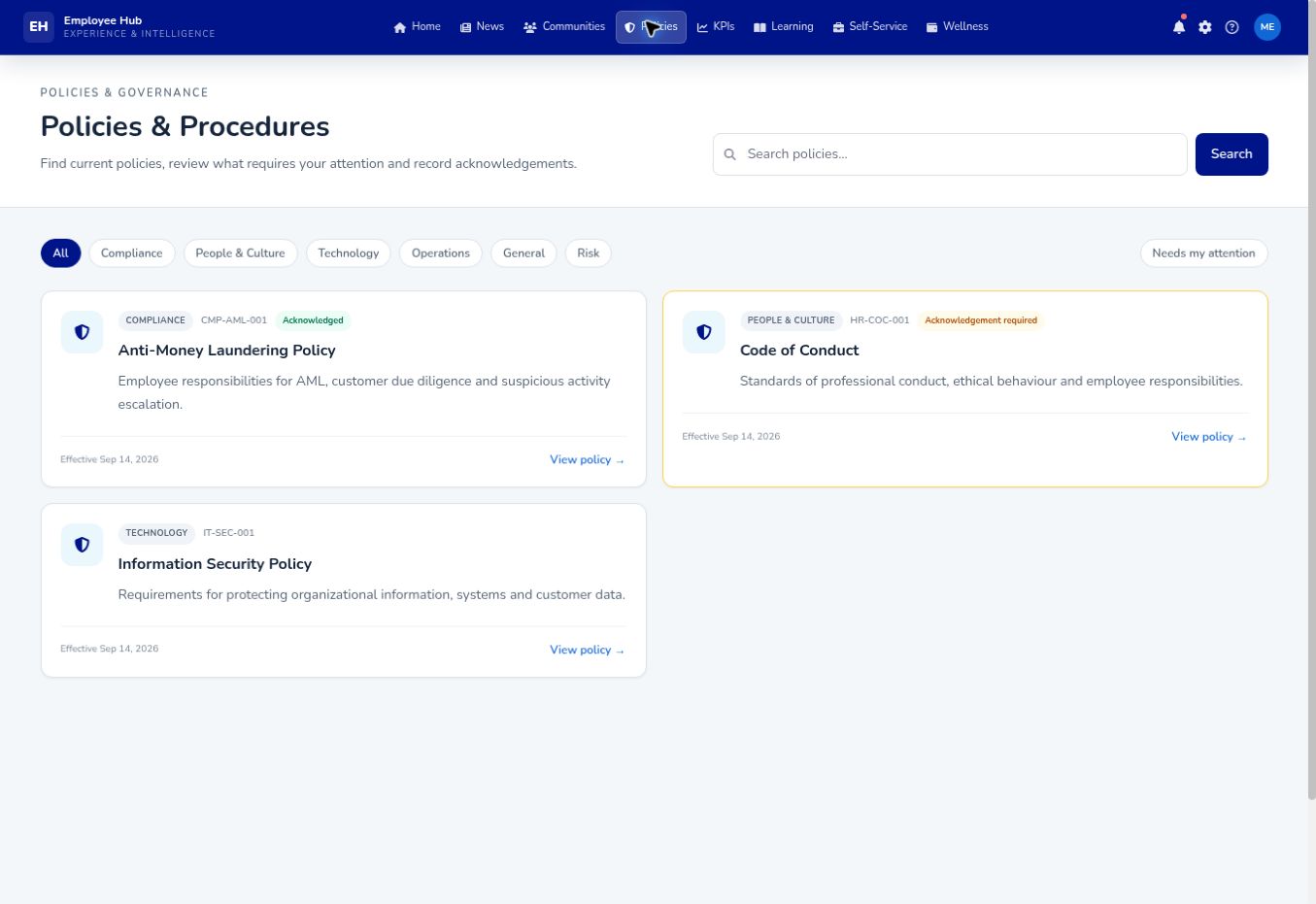 Intelligence Hub policies and procedures page